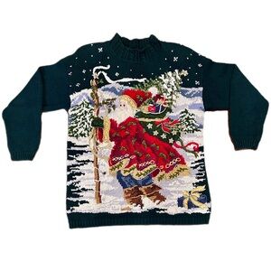 Tiara Green embroidered Santa Cowl Neck Sweater